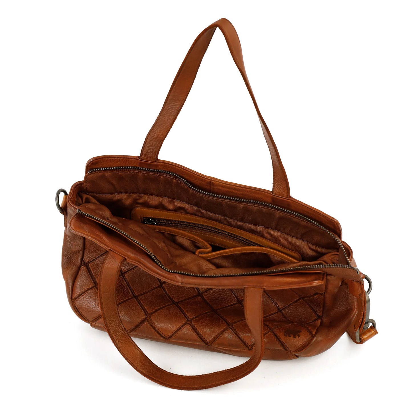 Patchwork Hand-/Umhängetasche 'Alice' Cognac