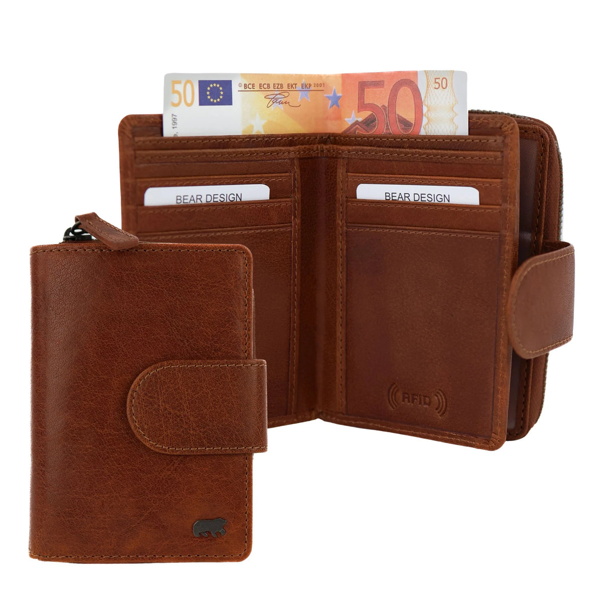 Geldbörse mit Reißverschluss 'Loet' Andorra Cognac