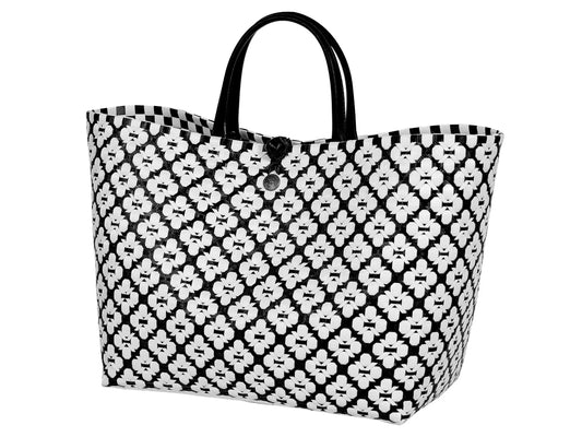 Handed By Motif Bag Shopper L black with white pattern