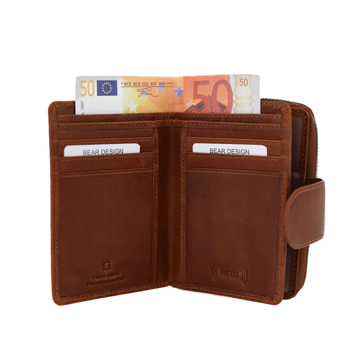 Geldbörse mit Reißverschluss 'Loet' Andorra Cognac