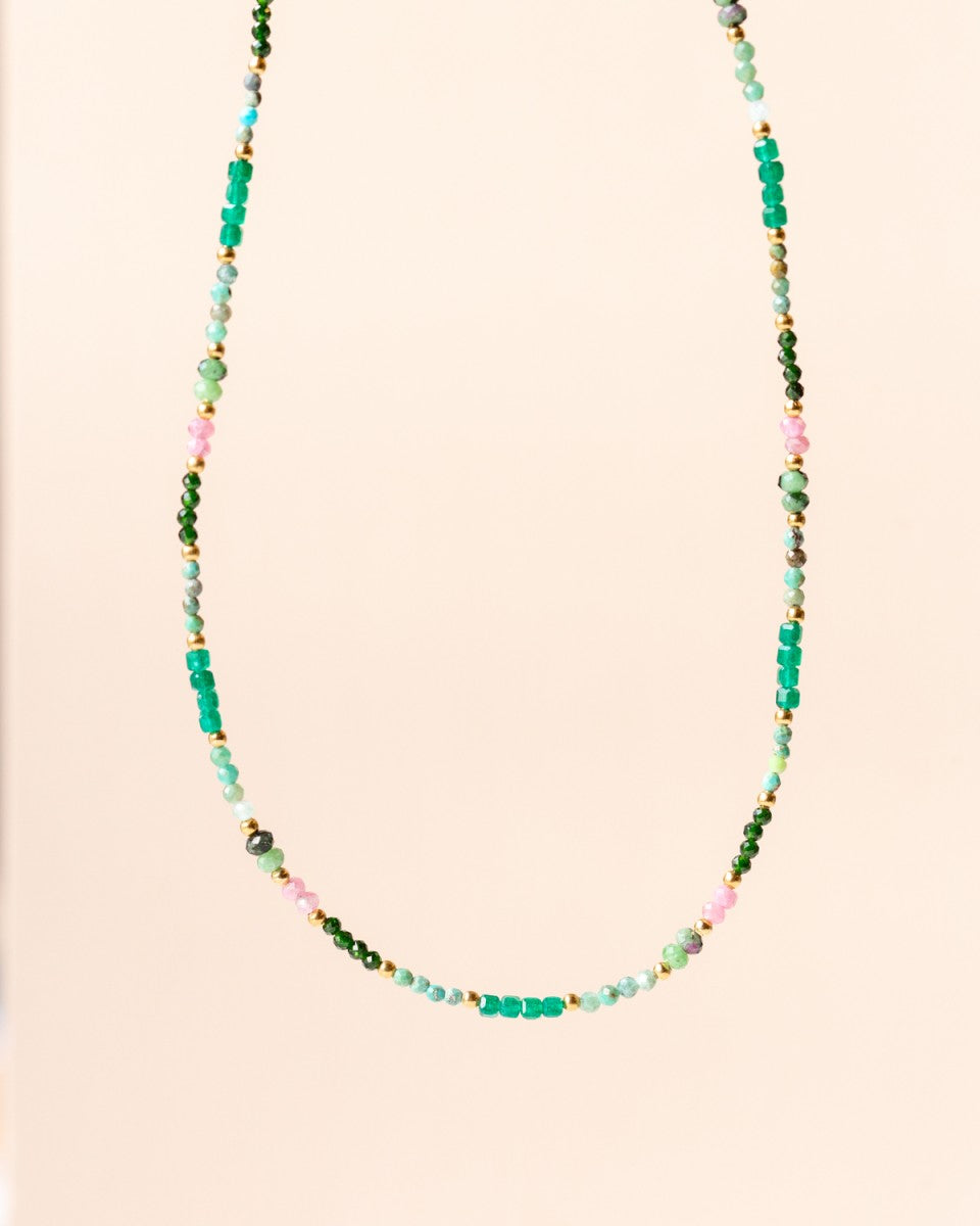 Halskette Natursteine Green Jasper