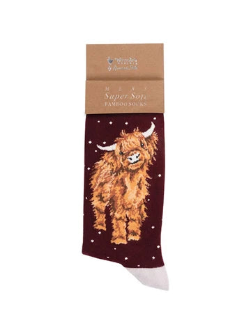 Weihnachtliche Highland Rinder Männersocken von Wrendale Designs