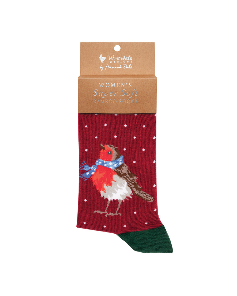 Weihnachtliche Rotkehlchen Familiensocken von Wrendale Designs
