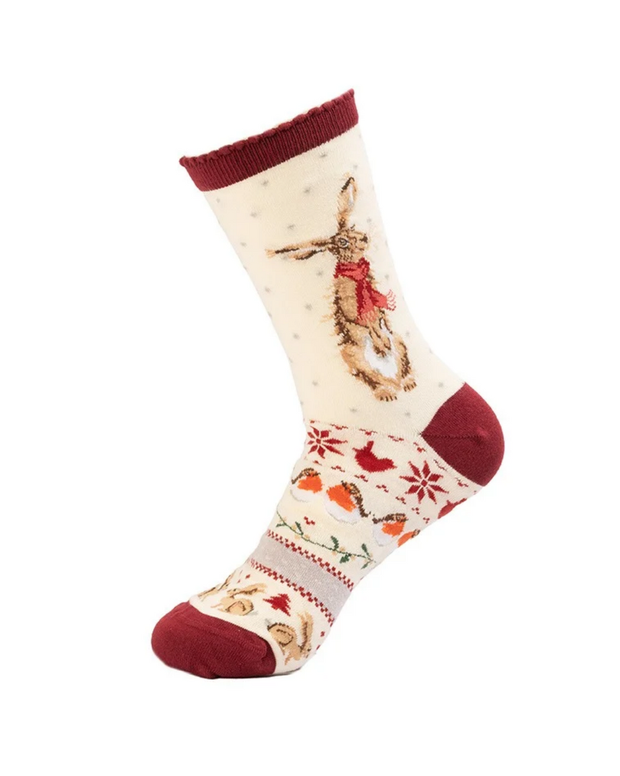 Weihnachtliche Hasen Familiensocken von Wrendale Designs