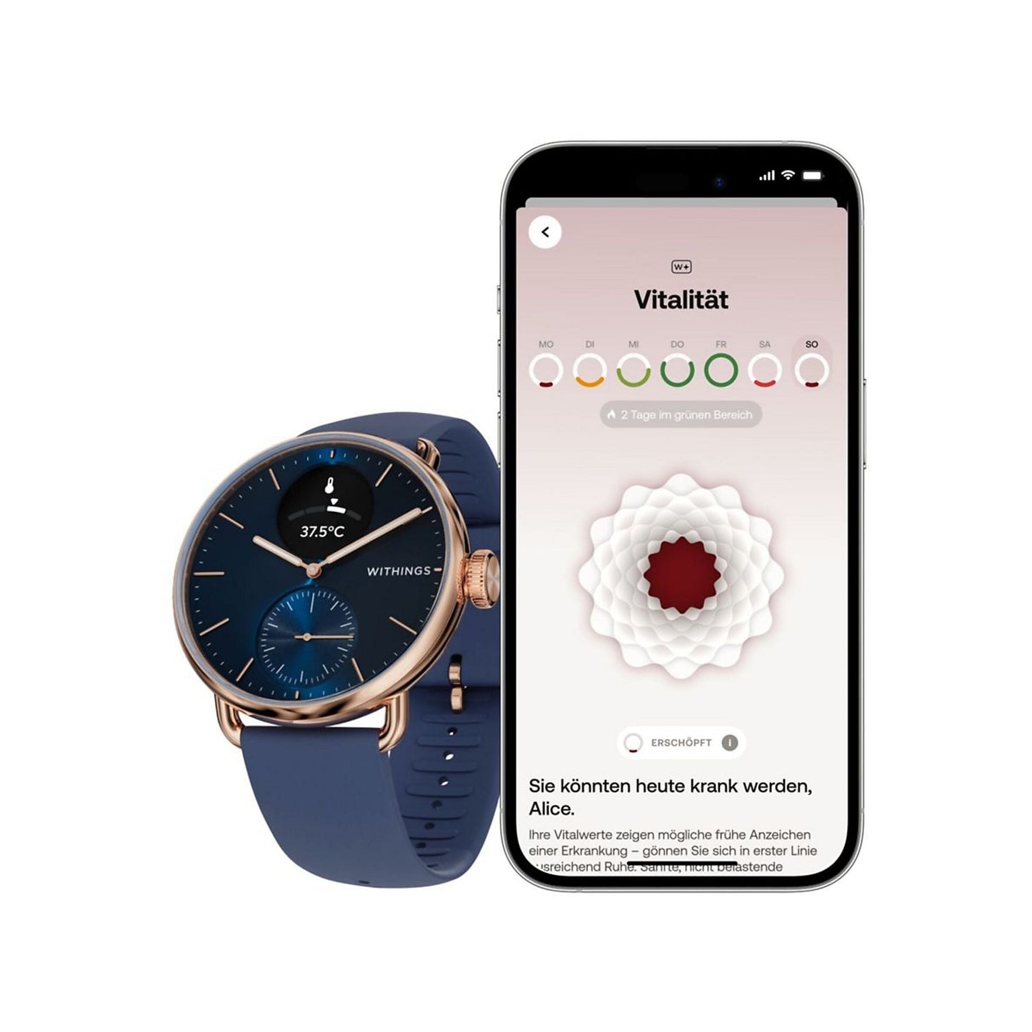 WITHINGS ScanWatch 2 38mm Hybride Smartwatch Edelstahl Edelstahl / Kautschuk, roségold