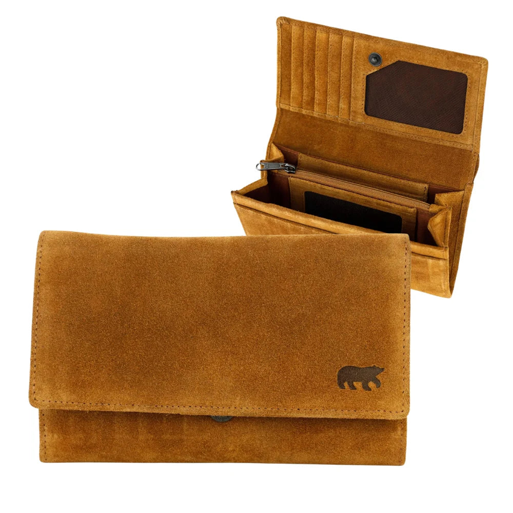 Velours RFID Geldbörse mit Überschlag 'Sweety' XL Cognac