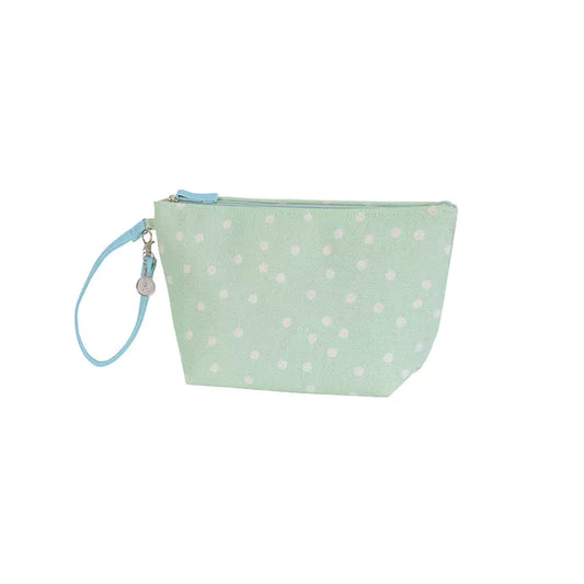 Kosmetiktasche Carry, matcha grün mit weißen Punkten